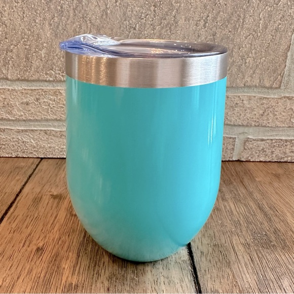 NEW Tiffany Blue & White Stainless Steel 12 oz Stemless Wine Glass Tumbler Straw - Picture 3 of 6